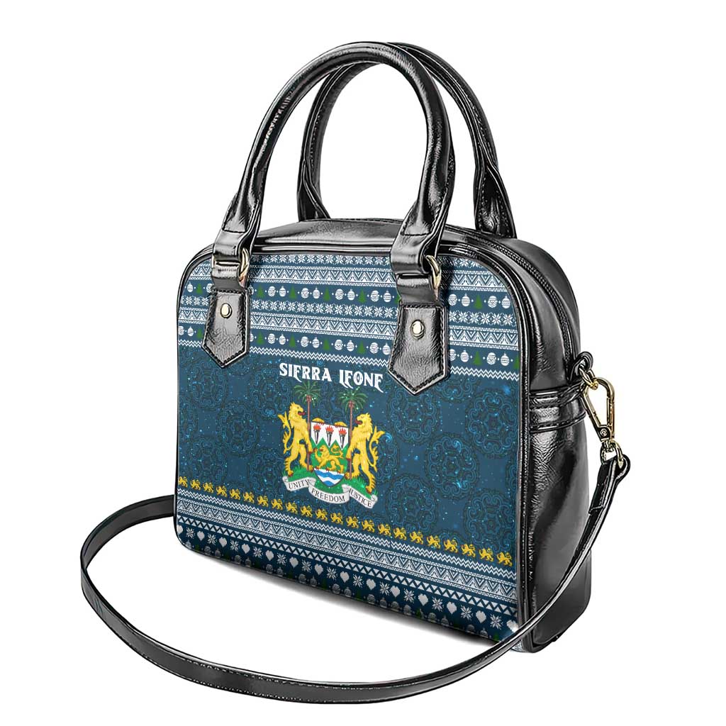 Sierra Leone Christmas Shoulder Handbag Ornamental Coat of Arms and Festive Motif - African Pride