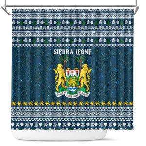 Sierra Leone Christmas Shower Curtain Ornamental Coat of Arms and Festive Motif - African Pride