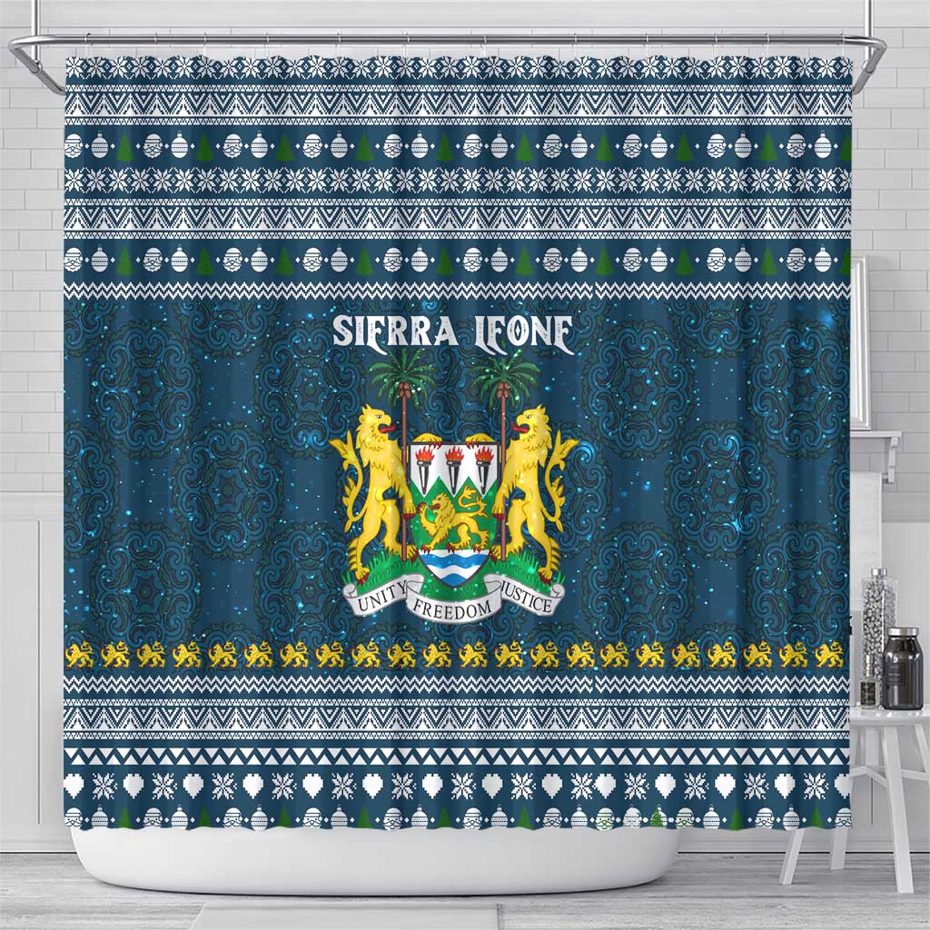 Sierra Leone Christmas Shower Curtain Ornamental Coat of Arms and Festive Motif - African Pride
