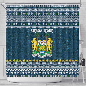 Sierra Leone Christmas Shower Curtain Ornamental Coat of Arms and Festive Motif - African Pride