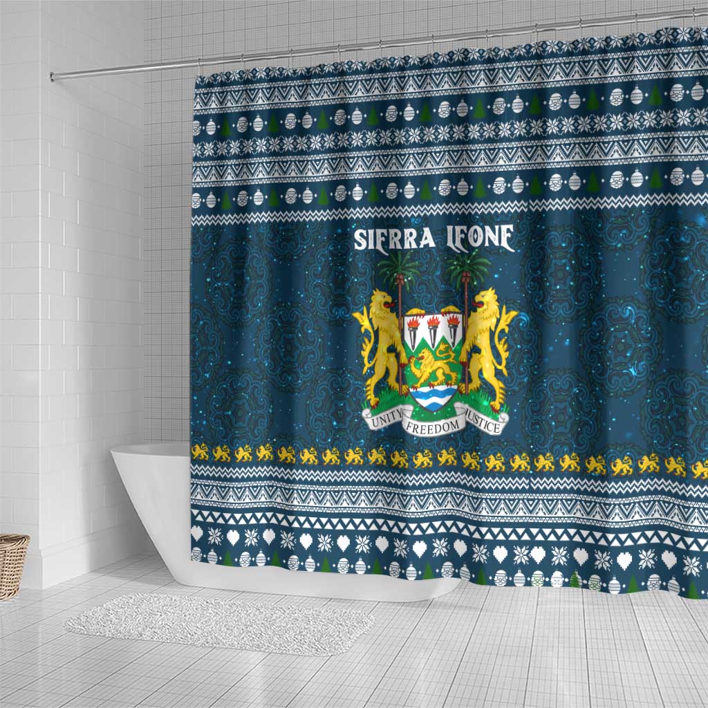 Sierra Leone Christmas Shower Curtain Ornamental Coat of Arms and Festive Motif - African Pride
