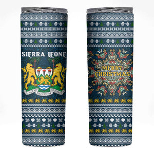 Sierra Leone Christmas Skinny Tumbler Ornamental Coat of Arms and Festive Motif - African Pride
