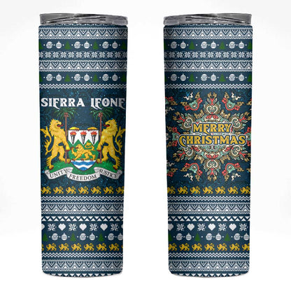 Sierra Leone Christmas Skinny Tumbler Ornamental Coat of Arms and Festive Motif - African Pride