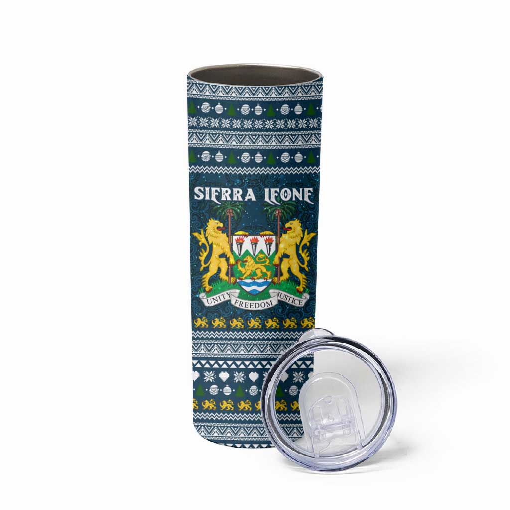 Sierra Leone Christmas Skinny Tumbler Ornamental Coat of Arms and Festive Motif - African Pride