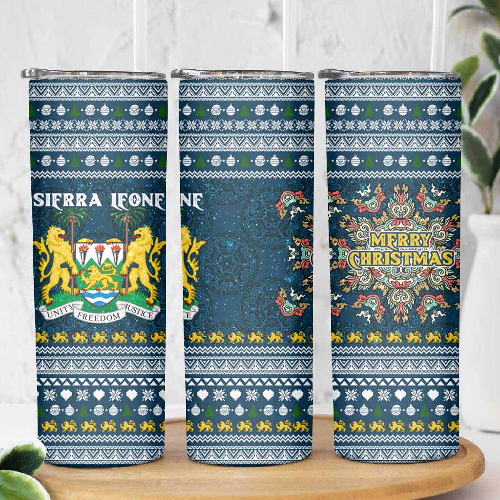 Sierra Leone Christmas Skinny Tumbler Ornamental Coat of Arms and Festive Motif - African Pride