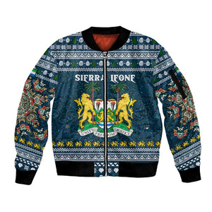 Sierra Leone Christmas Sleeve Zip Bomber Jacket Ornamental Coat of Arms and Festive Motif - African Pride