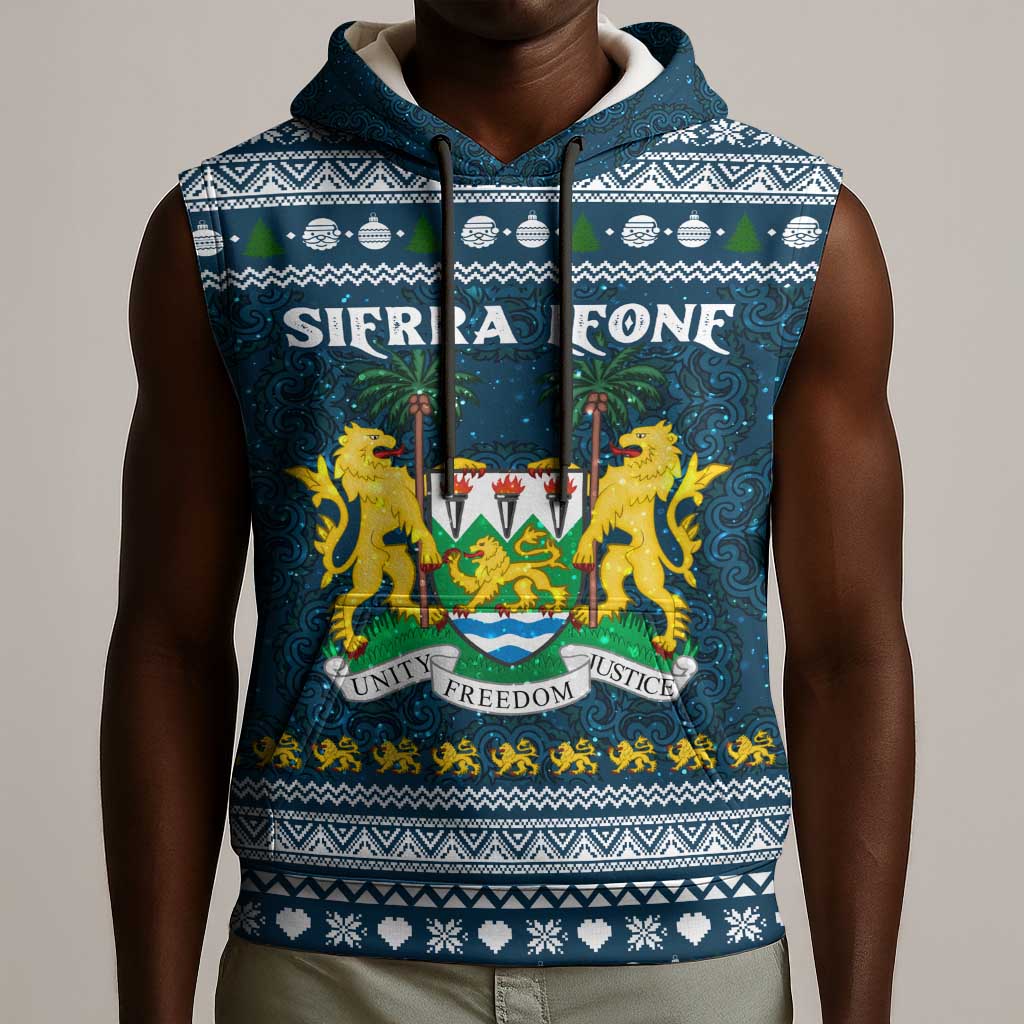 Sierra Leone Christmas Sleeveless Hoodie Ornamental Coat of Arms and Festive Motif - African Pride