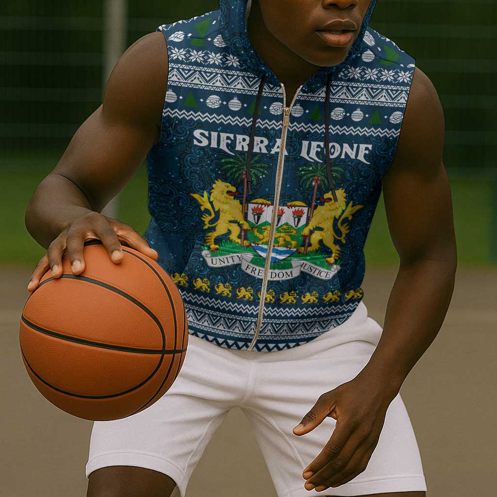 Sierra Leone Christmas Sleeveless Zip Hoodie Ornamental Coat of Arms and Festive Motif - African Pride
