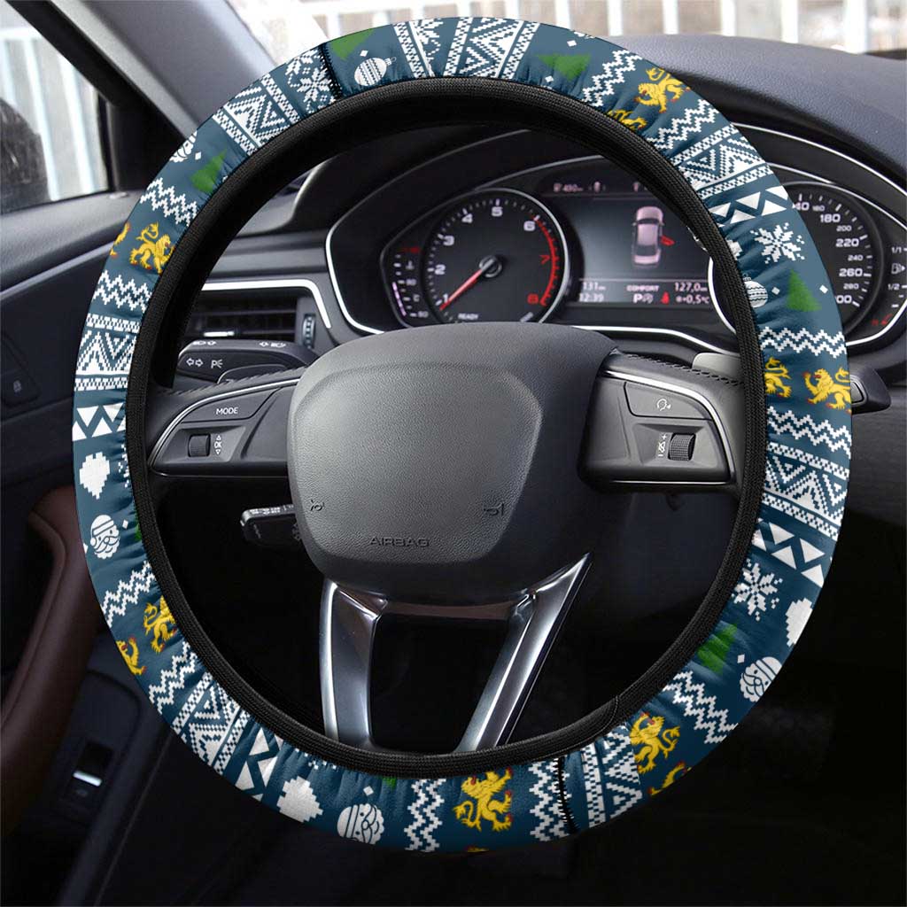 Sierra Leone Christmas Steering Wheel Cover Ornamental Coat of Arms and Festive Motif - African Pride