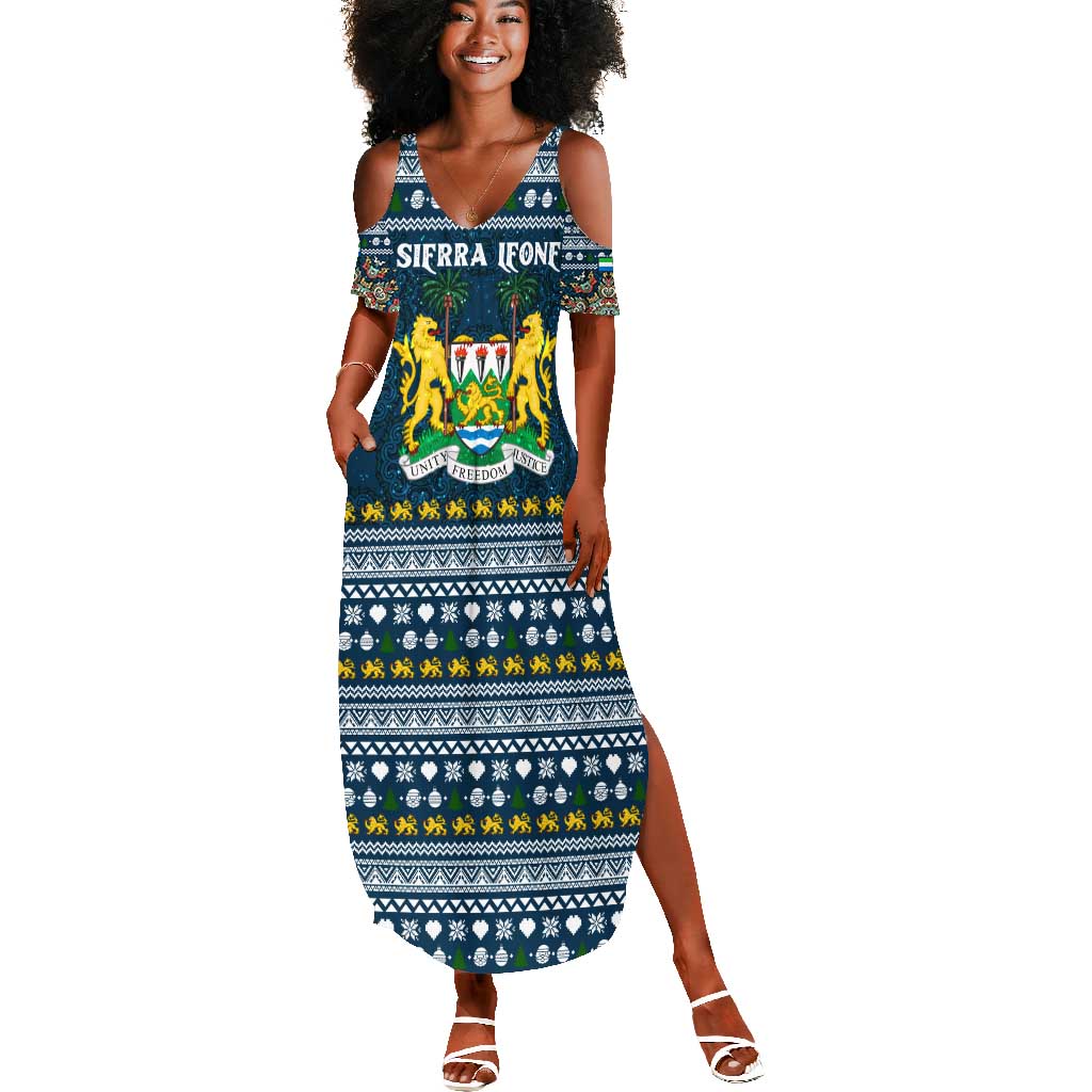Sierra Leone Christmas Summer Maxi Dress Ornamental Coat of Arms and Festive Motif - African Pride
