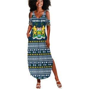Sierra Leone Christmas Summer Maxi Dress Ornamental Coat of Arms and Festive Motif - African Pride