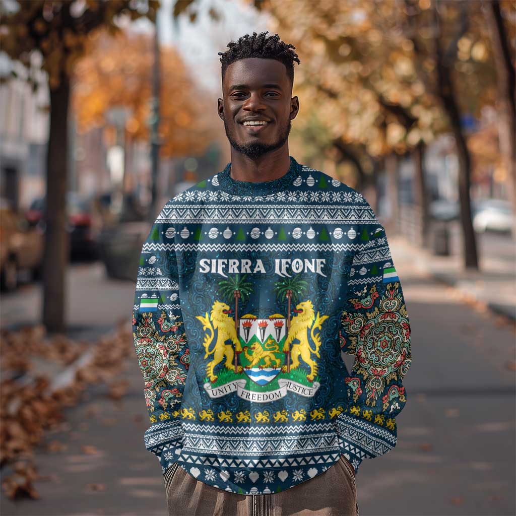 Sierra Leone Christmas Sweatshirt Ornamental Coat of Arms and Festive Motif - African Pride