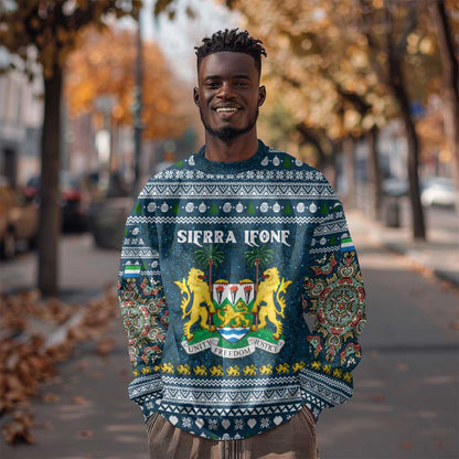 Sierra Leone Christmas Sweatshirt Ornamental Coat of Arms and Festive Motif - African Pride