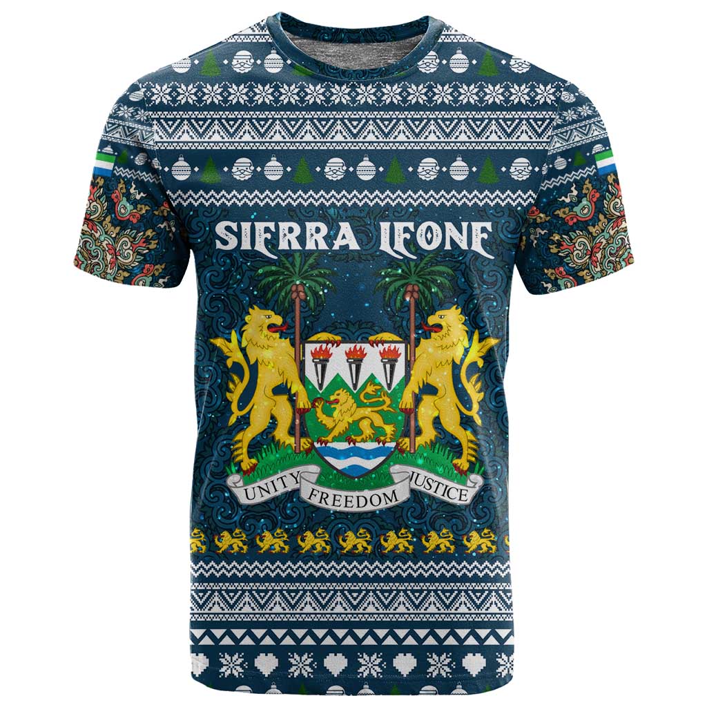 Sierra Leone Christmas T shirt Ornamental Coat of Arms and Festive Motif - African Pride