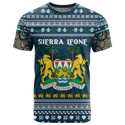 Sierra Leone Christmas T shirt Ornamental Coat of Arms and Festive Motif - African Pride