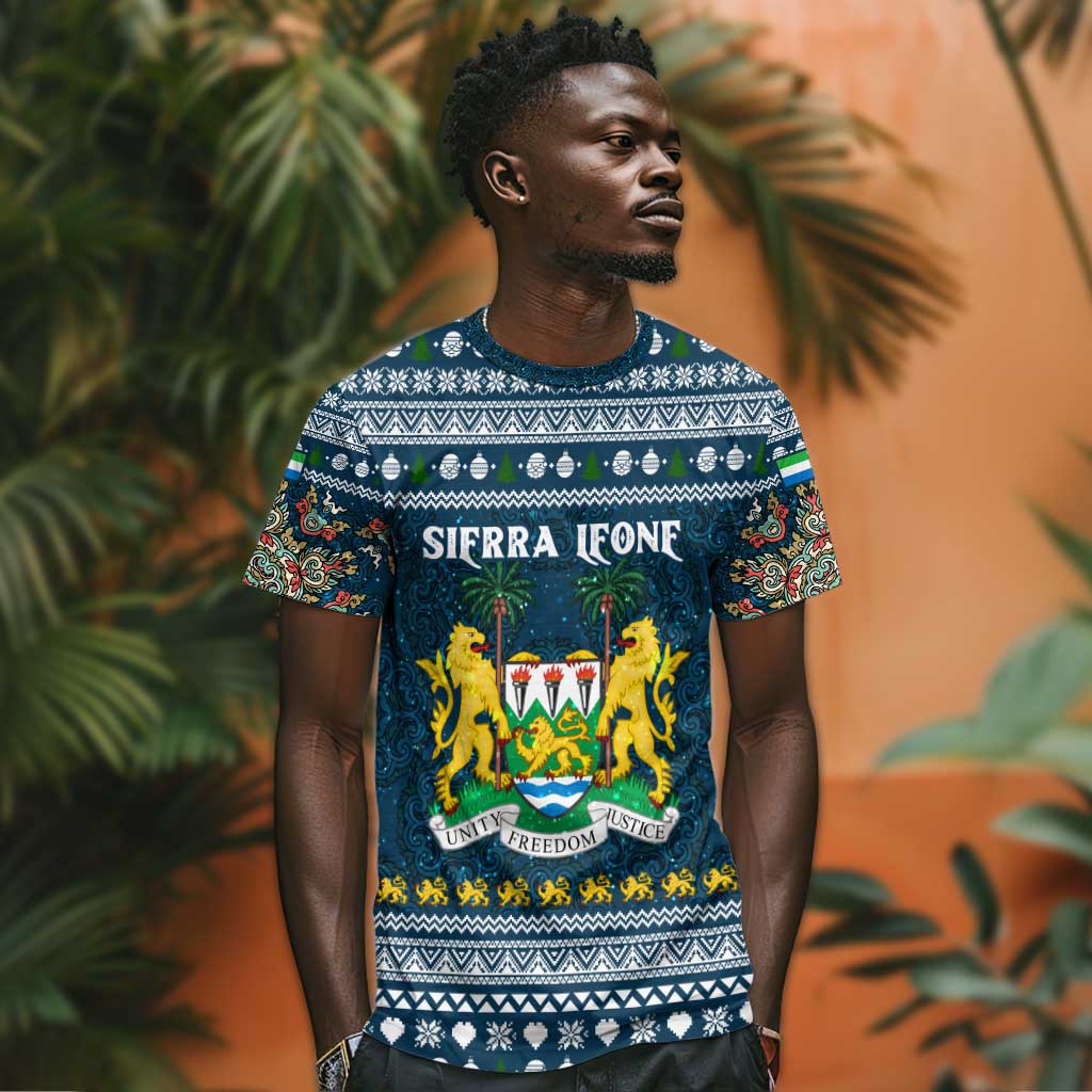 Sierra Leone Christmas T shirt Ornamental Coat of Arms and Festive Motif - African Pride