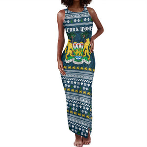 Sierra Leone Christmas Tank Maxi Dress Ornamental Coat of Arms and Festive Motif - African Pride