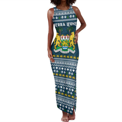 Sierra Leone Christmas Tank Maxi Dress Ornamental Coat of Arms and Festive Motif - African Pride
