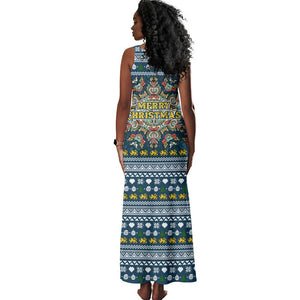 Sierra Leone Christmas Tank Maxi Dress Ornamental Coat of Arms and Festive Motif - African Pride