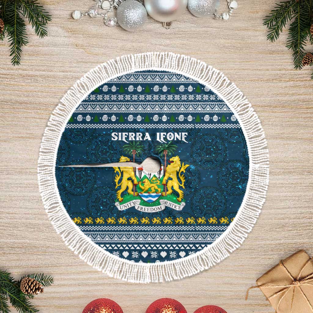 Sierra Leone Christmas Tree Skirt Ornamental Coat of Arms and Festive Motif - African Pride