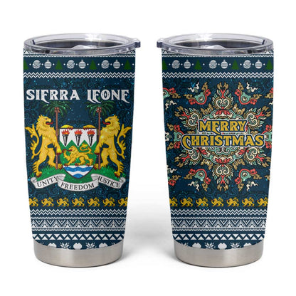 Sierra Leone Christmas Tumbler Cup Ornamental Coat of Arms and Festive Motif - African Pride