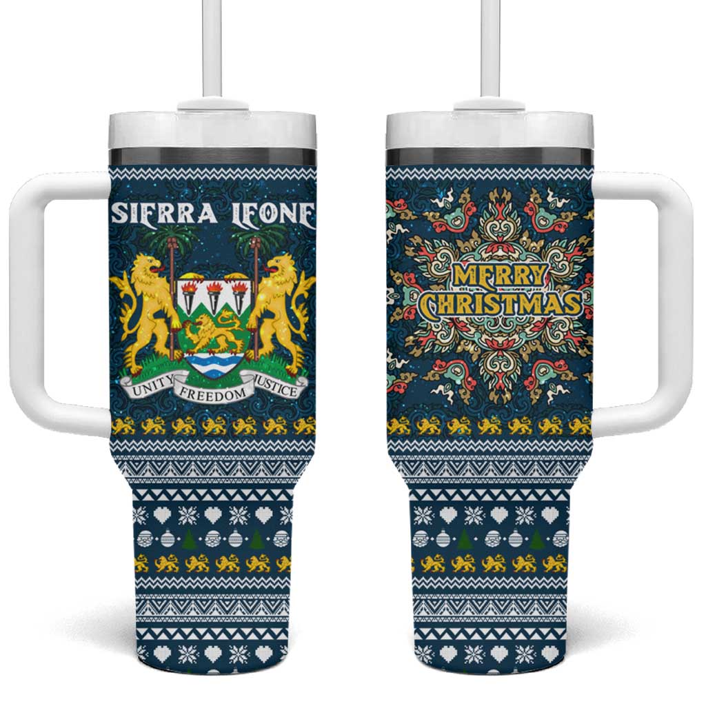 Sierra Leone Christmas Tumbler With Handle Ornamental Coat of Arms and Festive Motif - African Pride