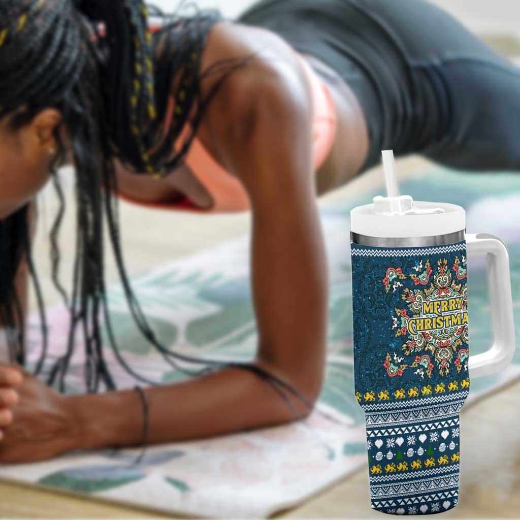 Sierra Leone Christmas Tumbler With Handle Ornamental Coat of Arms and Festive Motif - African Pride