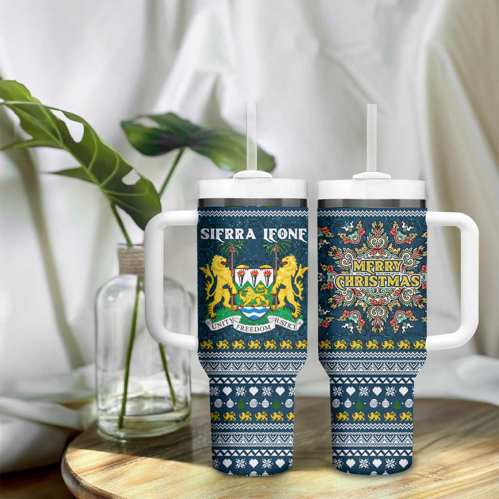 Sierra Leone Christmas Tumbler With Handle Ornamental Coat of Arms and Festive Motif - African Pride