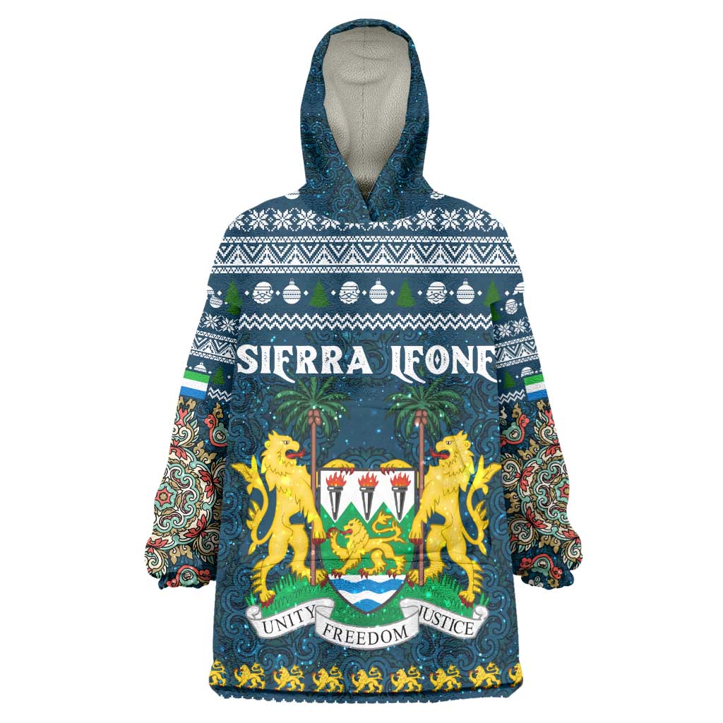 Sierra Leone Christmas Wearable Blanket Hoodie Ornamental Coat of Arms and Festive Motif - African Pride