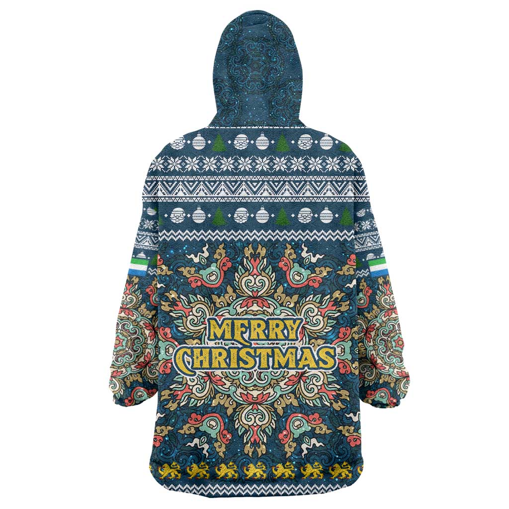 Sierra Leone Christmas Wearable Blanket Hoodie Ornamental Coat of Arms and Festive Motif - African Pride