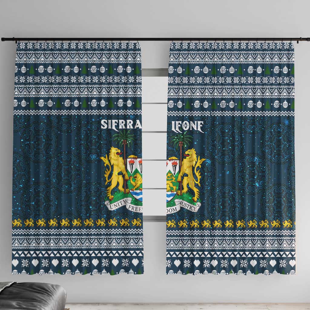 Sierra Leone Christmas Window Curtain Ornamental Coat of Arms and Festive Motif - African Pride