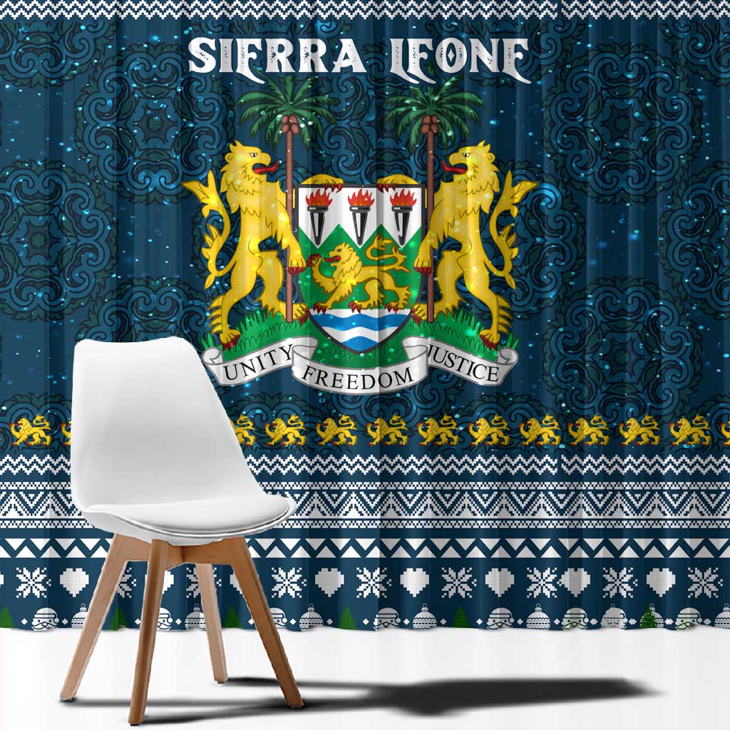 Sierra Leone Christmas Window Curtain Ornamental Coat of Arms and Festive Motif - African Pride