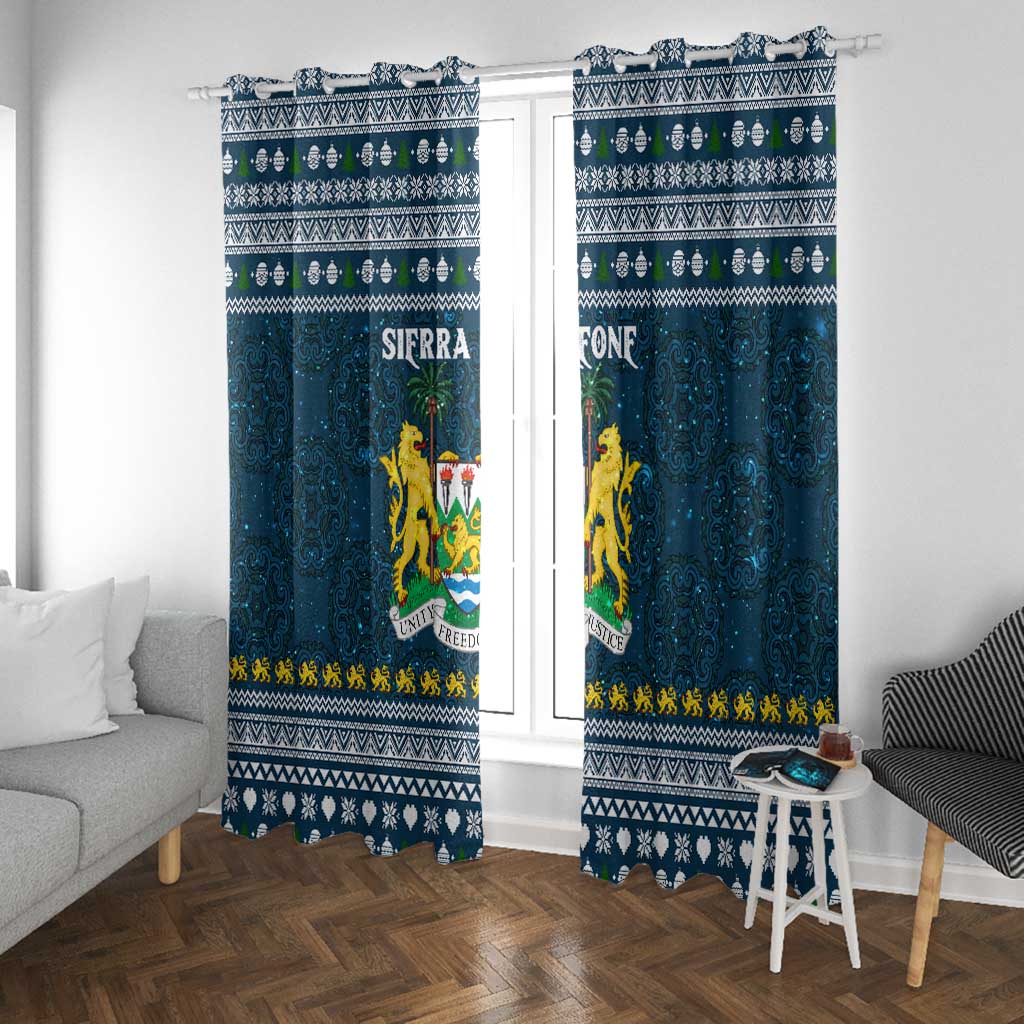 Sierra Leone Christmas Window Curtain Ornamental Coat of Arms and Festive Motif - African Pride