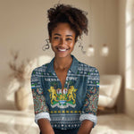 Sierra Leone Christmas Women Casual Shirt Ornamental Coat of Arms and Festive Motif - African Pride
