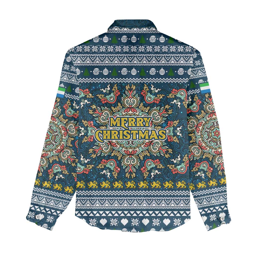Sierra Leone Christmas Women Casual Shirt Ornamental Coat of Arms and Festive Motif - African Pride