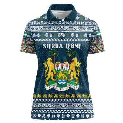 Sierra Leone Christmas Women Polo Shirt Ornamental Coat of Arms and Festive Motif - African Pride