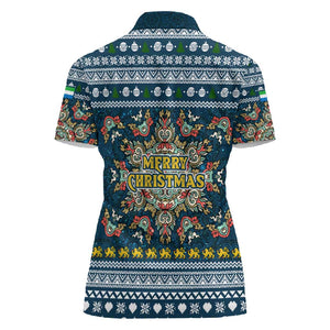 Sierra Leone Christmas Women Polo Shirt Ornamental Coat of Arms and Festive Motif - African Pride
