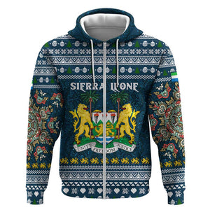 Sierra Leone Christmas Zip Hoodie Ornamental Coat of Arms and Festive Motif - African Pride