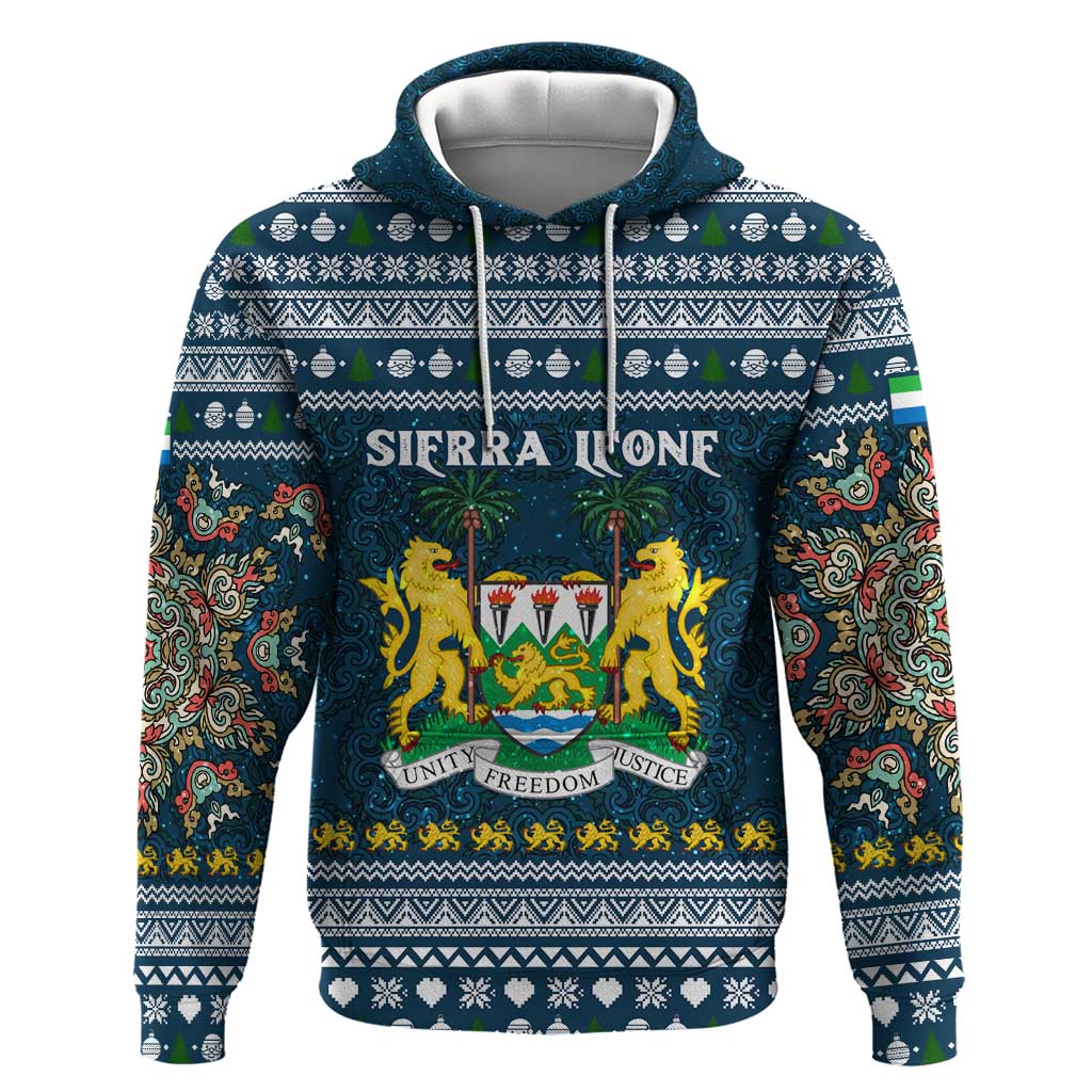 Sierra Leone Christmas Zip Hoodie Ornamental Coat of Arms and Festive Motif - African Pride