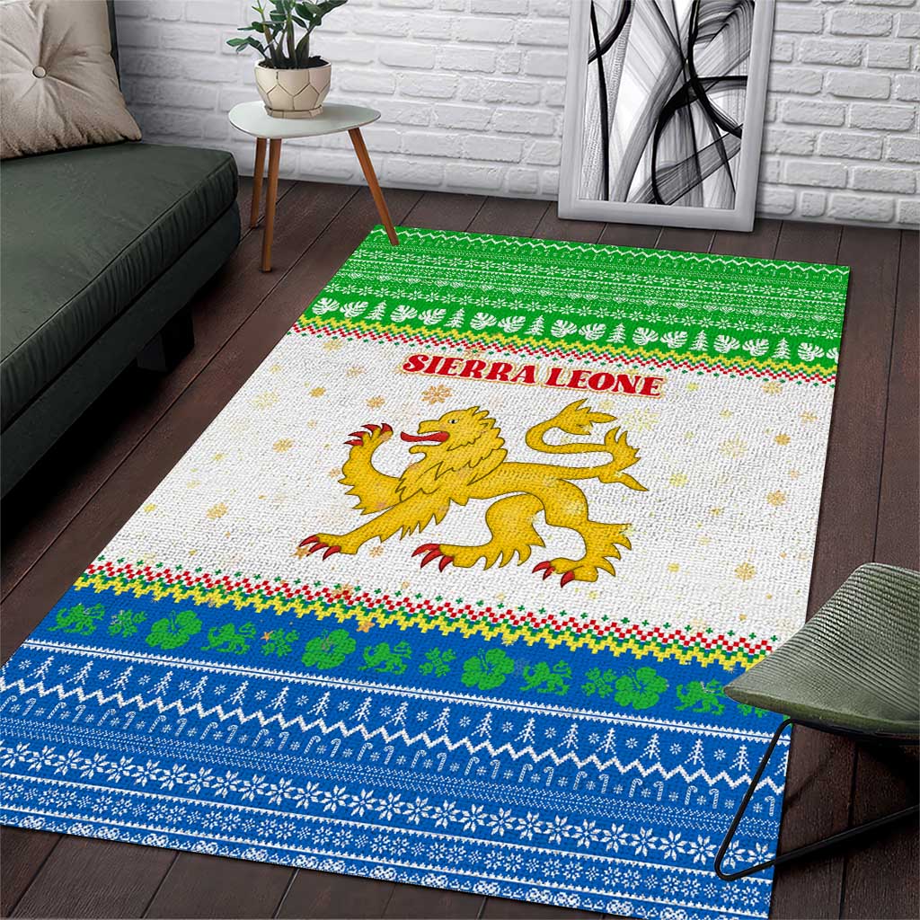 Sierra Leone Christmas Area Rug Festive Pattern Golden Lion Emblem and Santa Sleigh - African Pride