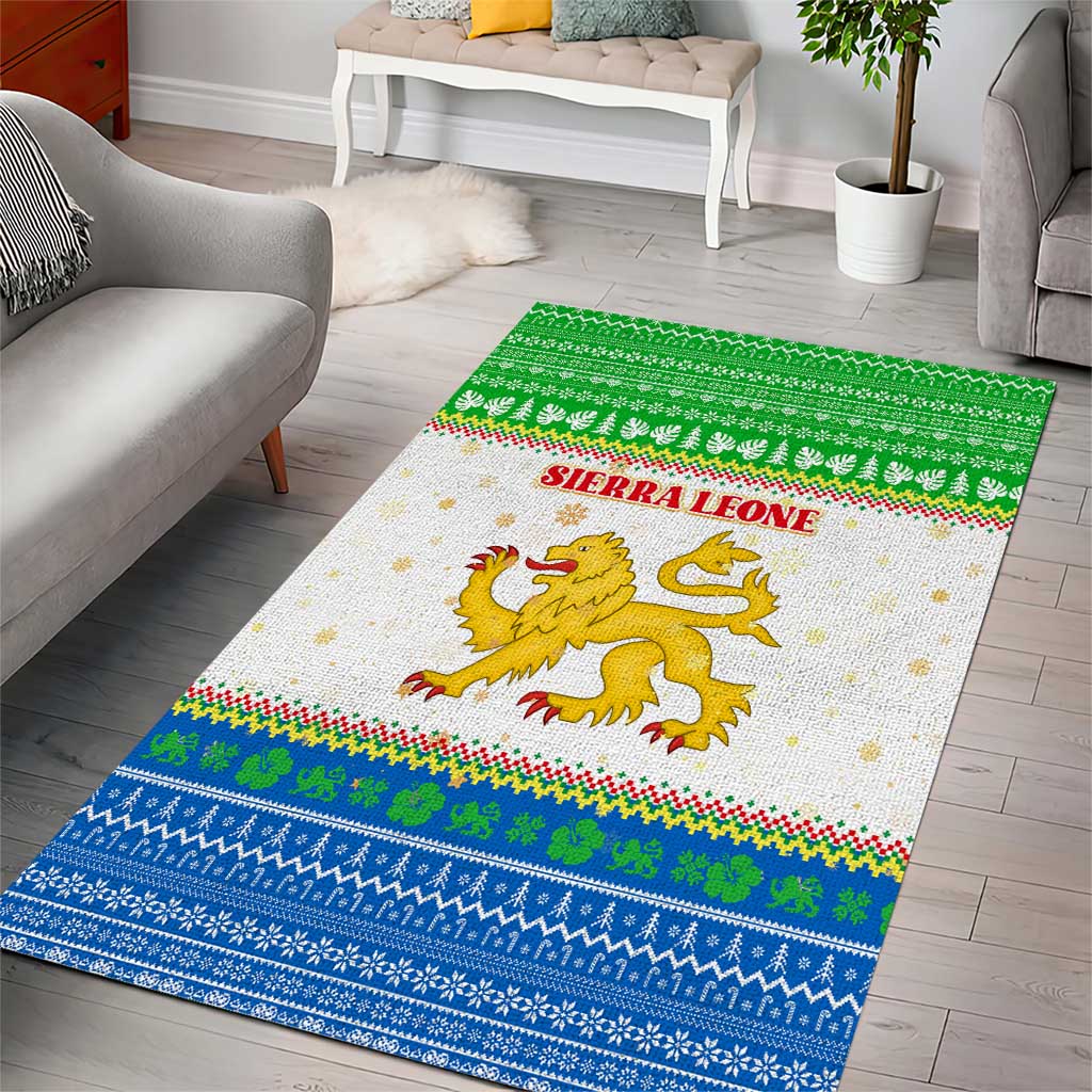 Sierra Leone Christmas Area Rug Festive Pattern Golden Lion Emblem and Santa Sleigh - African Pride