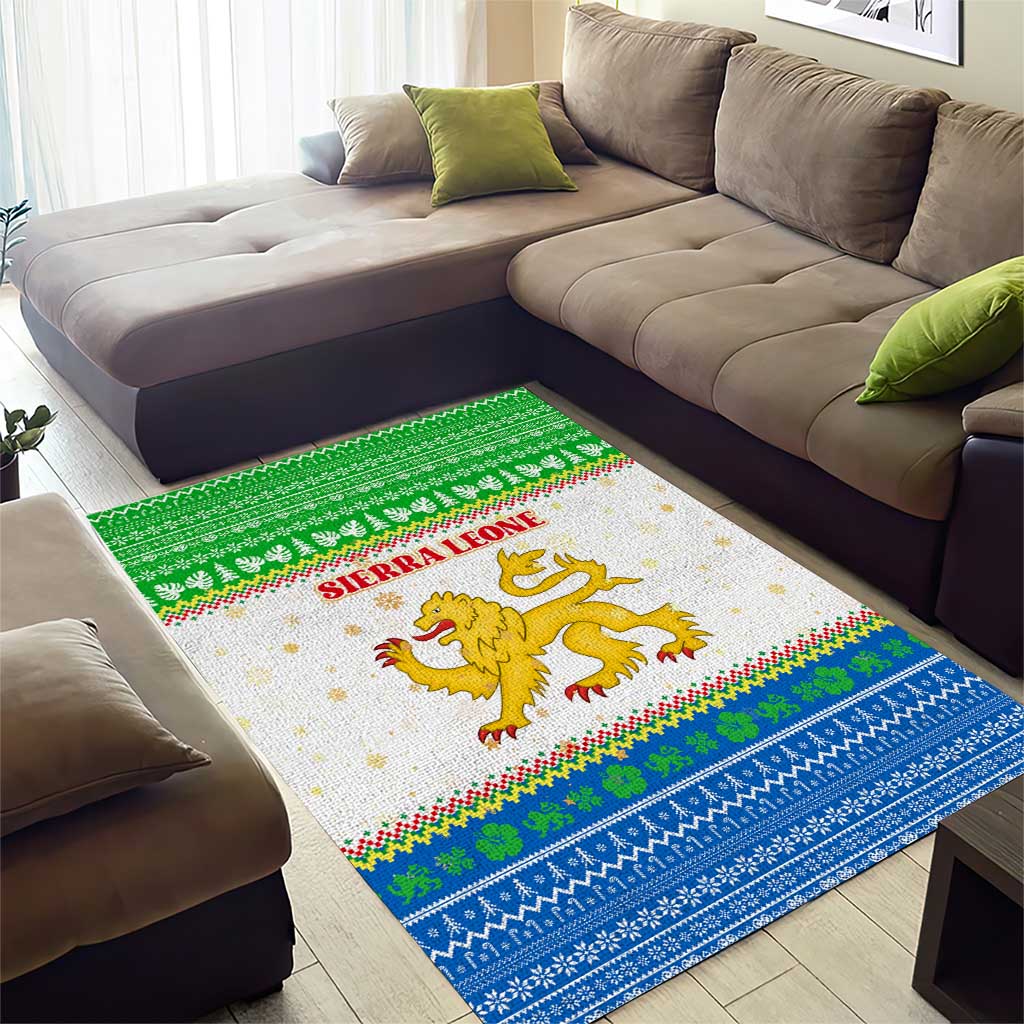 Sierra Leone Christmas Area Rug Festive Pattern Golden Lion Emblem and Santa Sleigh - African Pride