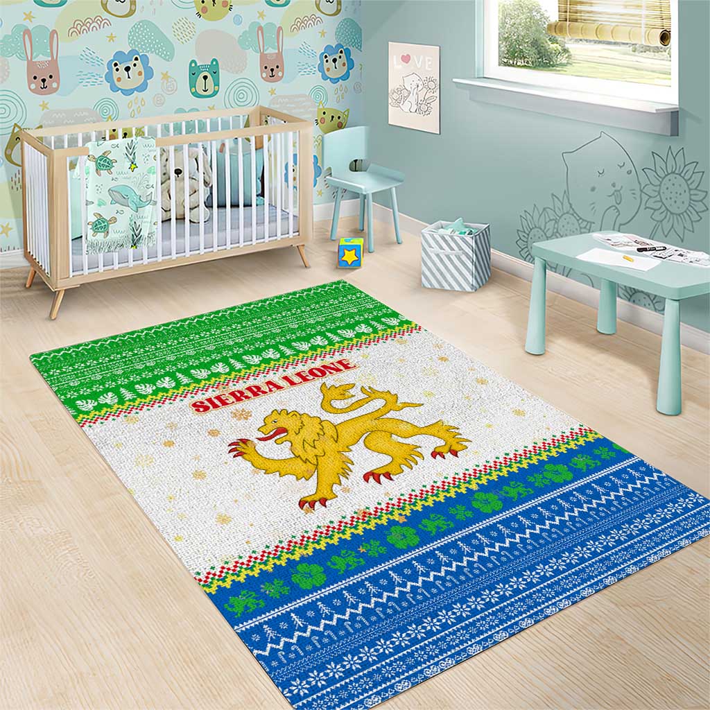 Sierra Leone Christmas Area Rug Festive Pattern Golden Lion Emblem and Santa Sleigh - African Pride