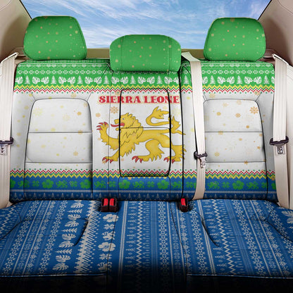 Sierra Leone Christmas Back Car Seat Cover Festive Pattern Golden Lion Emblem and Santa Sleigh - African Pride