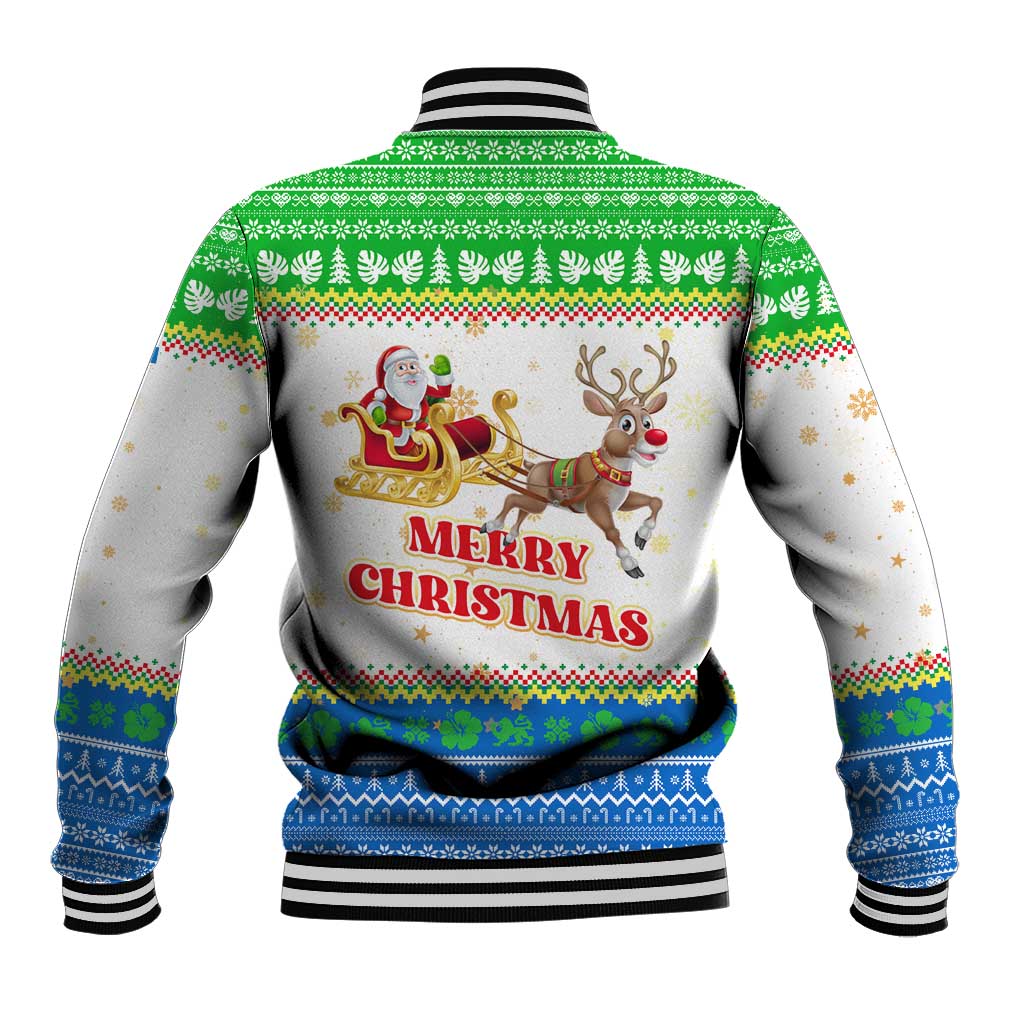 Sierra Leone Christmas Baseball Jacket Festive Pattern Golden Lion Emblem and Santa Sleigh - African Pride