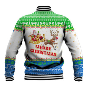 Sierra Leone Christmas Baseball Jacket Festive Pattern Golden Lion Emblem and Santa Sleigh - African Pride