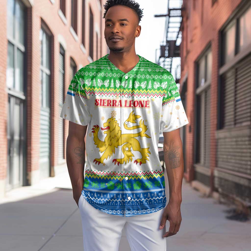 Sierra Leone Christmas Baseball Jersey Festive Pattern Golden Lion Emblem and Santa Sleigh - African Pride