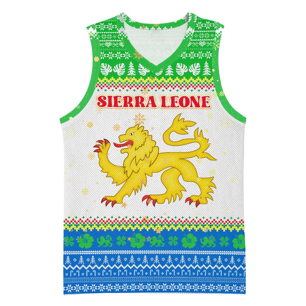 Sierra Leone Christmas Basketball Jersey Festive Pattern Golden Lion Emblem and Santa Sleigh - African Pride
