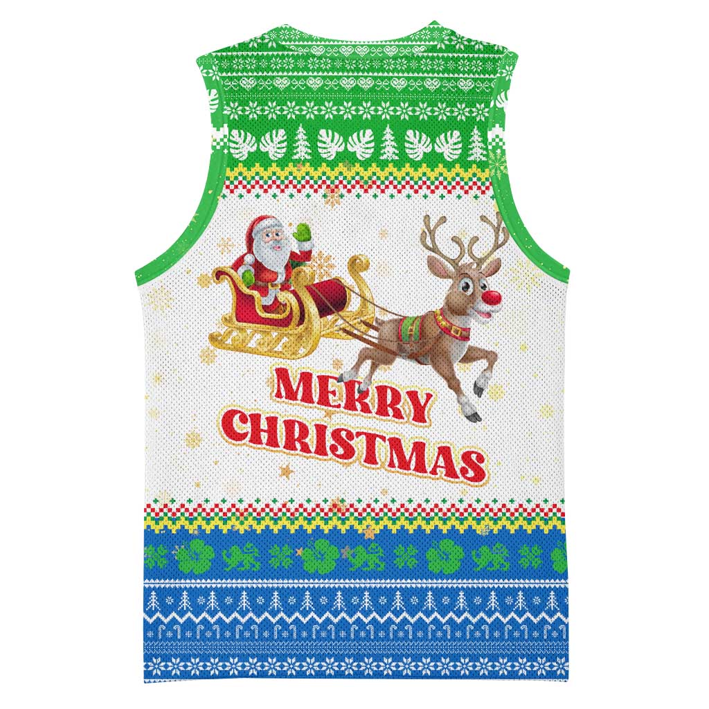 Sierra Leone Christmas Basketball Jersey Festive Pattern Golden Lion Emblem and Santa Sleigh - African Pride