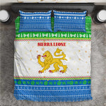 Sierra Leone Christmas Bedding Set Festive Pattern Golden Lion Emblem and Santa Sleigh - African Pride